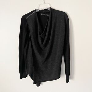 AllSaints Size 4 Women's Drina Draped Cardigan Dark Gray Zipper 100% Wool